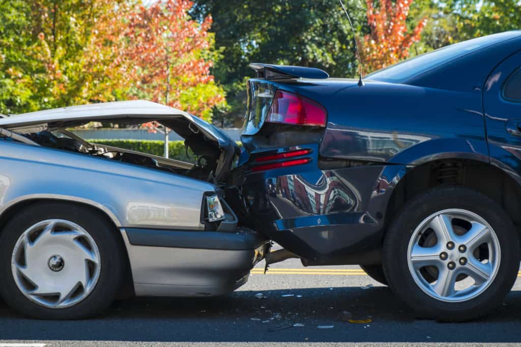 Two cars involved in a rear-end collision in an accident in Harrisburg, Pennsylvania