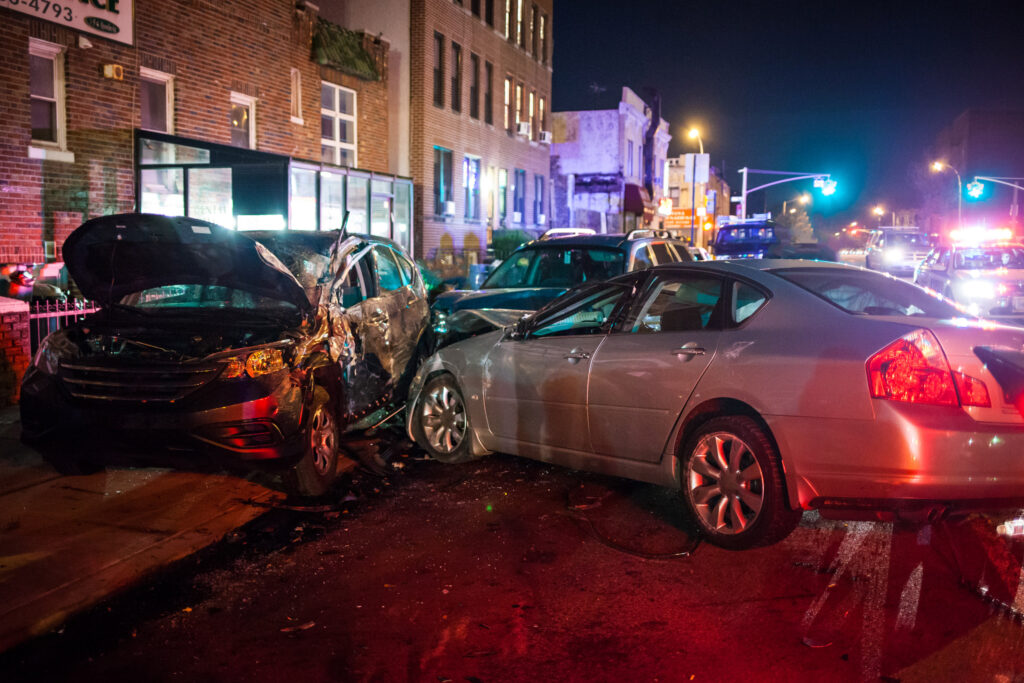 Several Cars crash at night