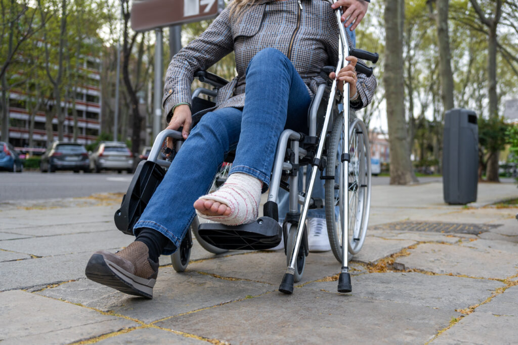 Injured woman in a wheelchair